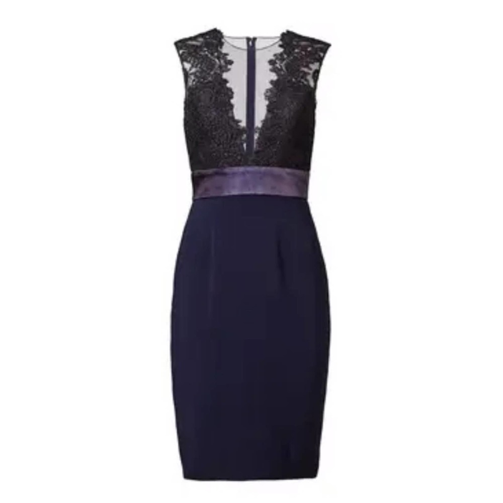 Theia Deep Midnight Sheath Lace Dress sleeveless 4